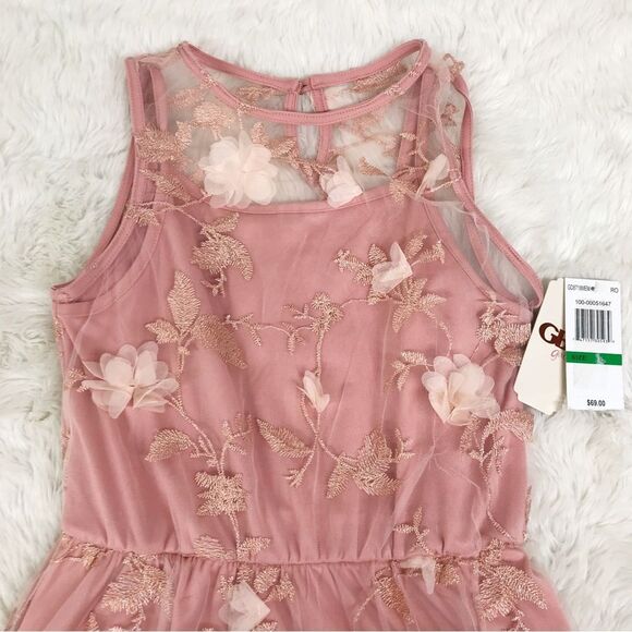 GIANNI BINI GB Girls Blush Pink Sleeveless Floral Embroidered Dress Size Large - Picture 2 of 8
